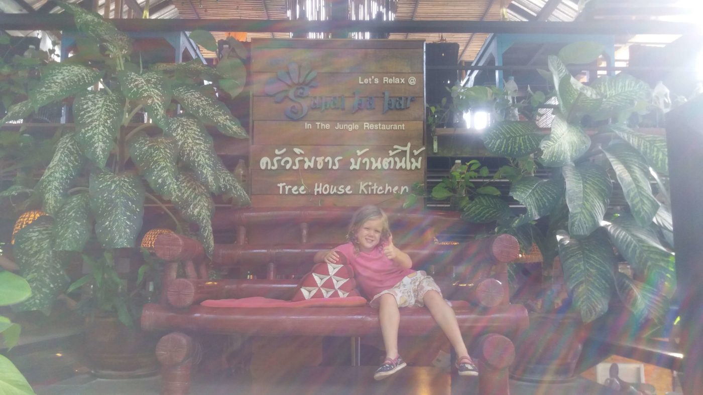Little Miss thumbs up, treehouse cafe, Krabi Province, Thailand