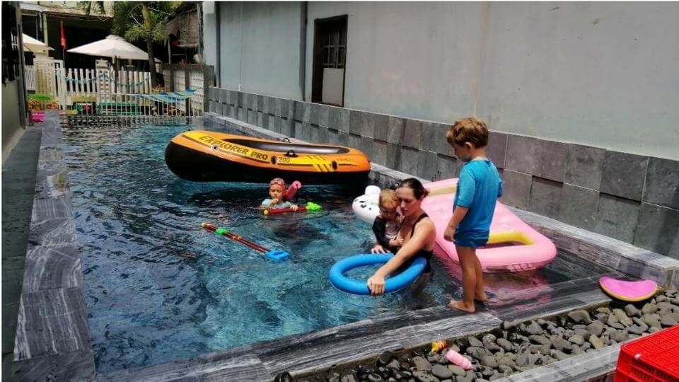 Things to do in Hoi An with kids-baby shark house-kids in pool
