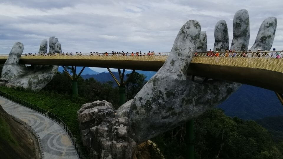 Slow travel and world schooling in Southeast Asia-Bana Hills golden hand bridge, Da Nang, Vietnam