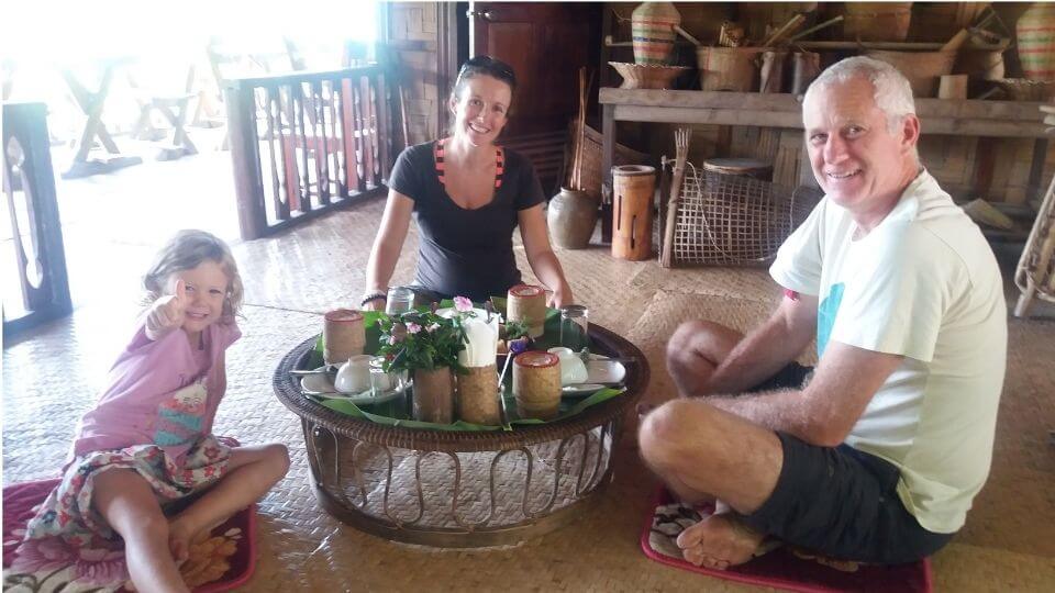 Things to do in Luang Prabang-The bamboo experience- Ayla, Elly, Colin at lunch