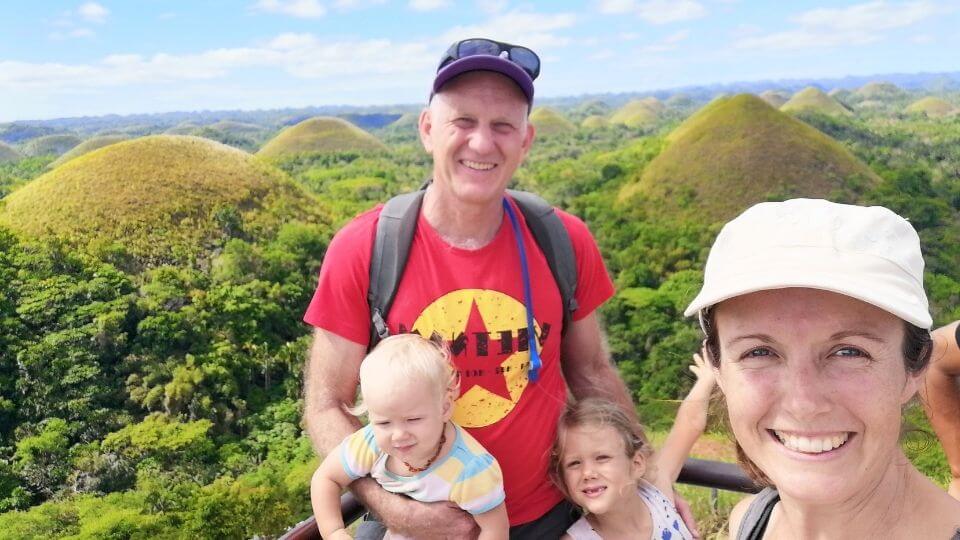 Things to do in Bohol with kids-Chocolate hills viewing platform-Colin, Romy, Ayla, and Elly