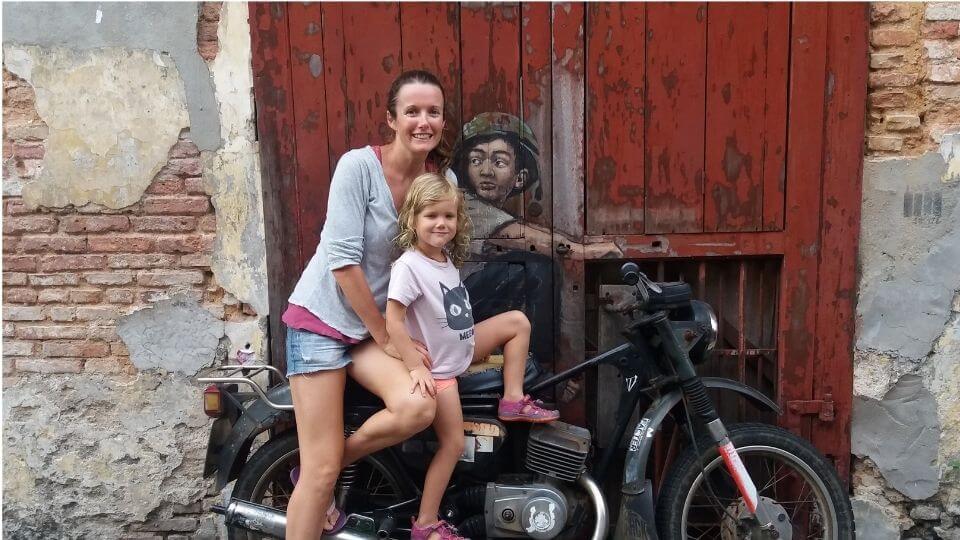 Things to do in Penang with kids-trishaw ride-motorbike street art