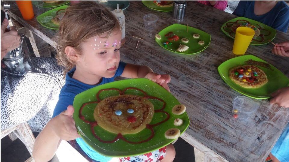 Things to do in Bali with kids-La Casita cooking class Canggu-Ayla with pancake