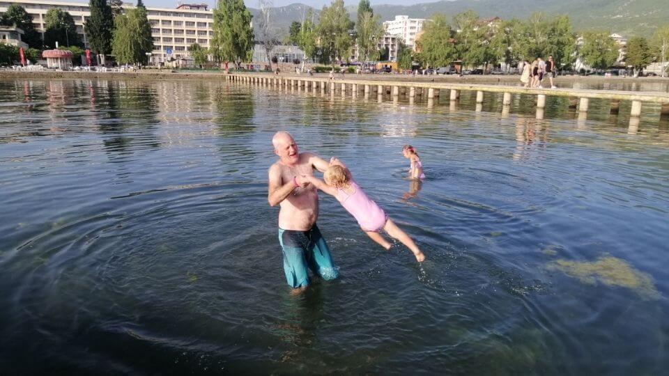 Things to do in Ohrid-old swimming court jetty-Colin, Romy, Ayla