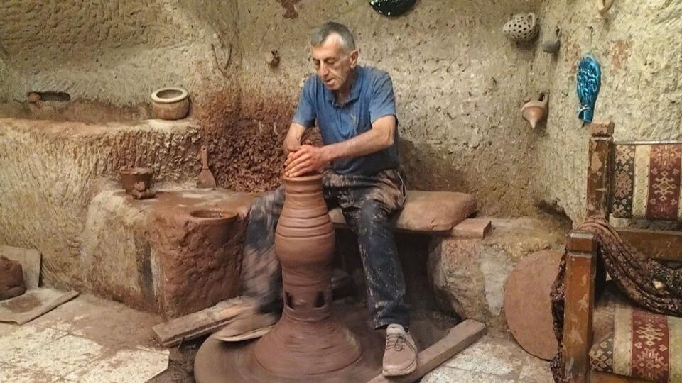 A man giving a pottery demonstration in Cappadocia, Turkey