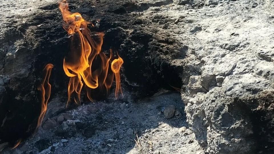 Fire burning from the rocks at Yanartas in Olympos, Southern Turkey