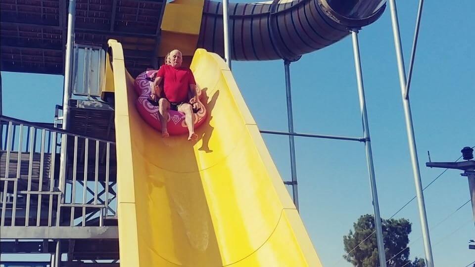 Things to do in Fethiye-Sultan's Aqua City-Colin and Ayla at top of snake slide