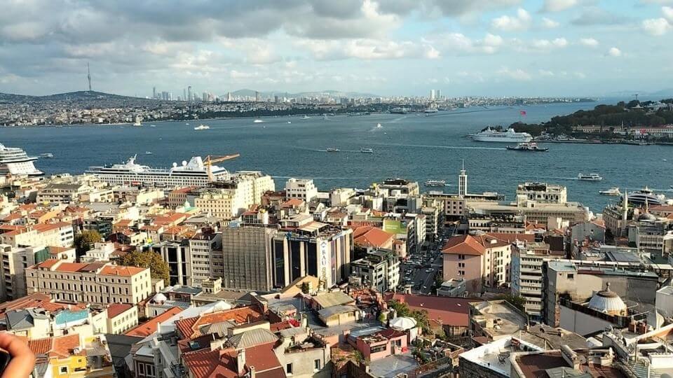 A view of Istanbul city and the Bosphorus from the top of the Galata tower