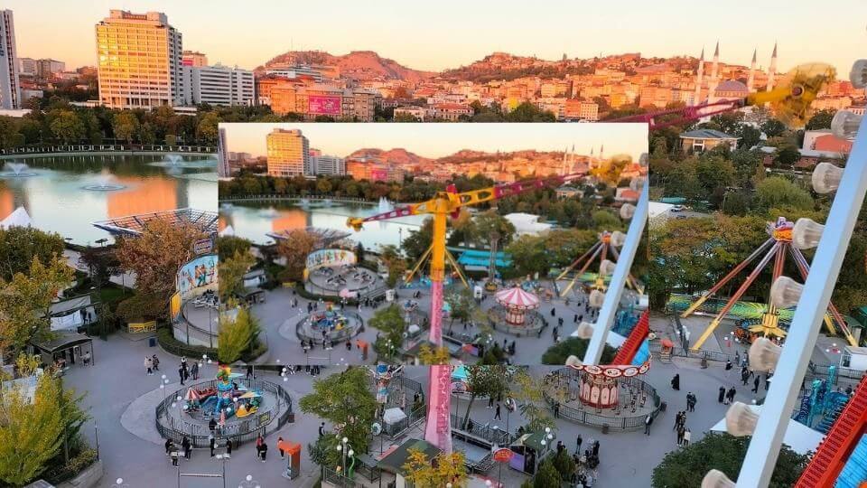 A view of the Luna Park fairground in Ankara from the top of the ferris wheel