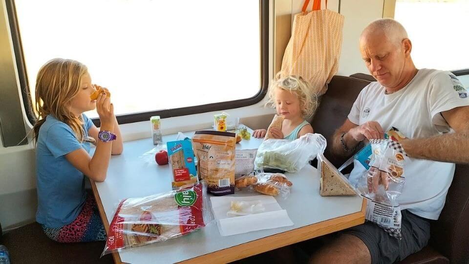 Ayla, Romy, and Colin eat the snacks we brough with us on the Dogu Express train ride from Ankara to Kars.