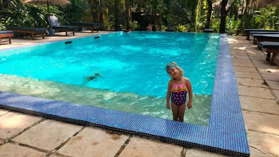 Romy having a nice swim at a yoga retreat swimming pool in Assagao, North Goa.