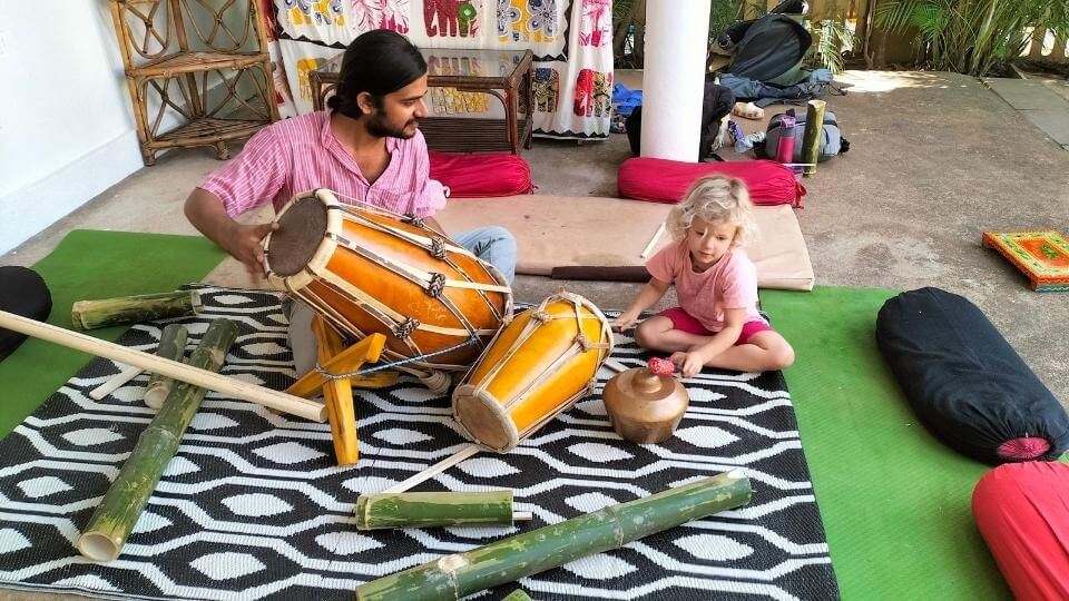 The Assagao birthing center in Assagao has several kids and adults classes on offer, such as this bamboo music workshop.