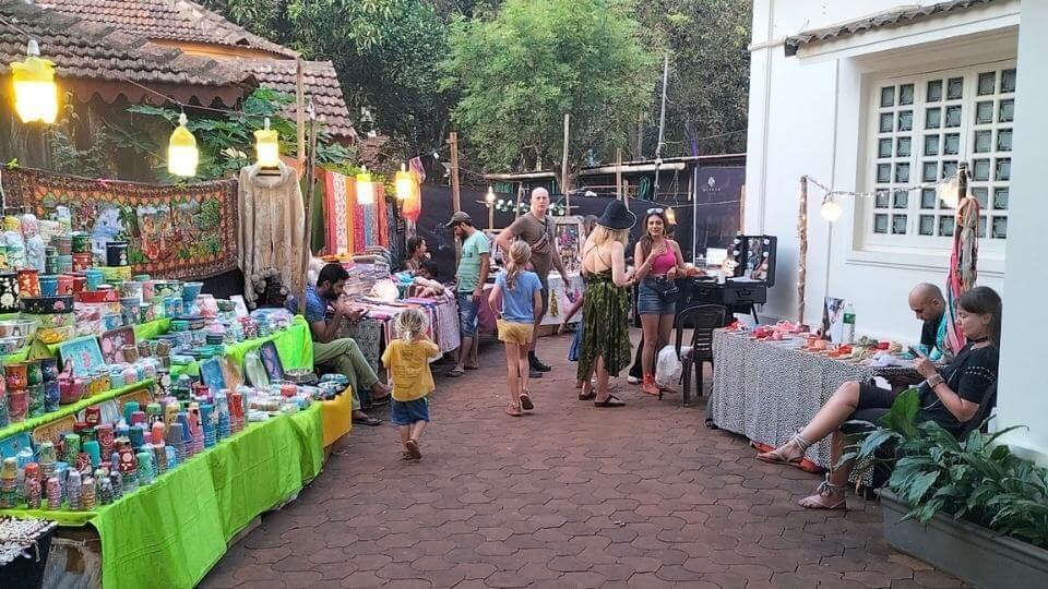 The Friday night Hilltop Goa market in Vagator has many stalls and is open late into the night.