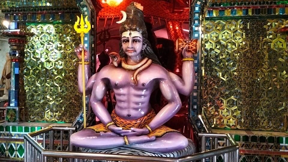 A statue of a Hindu God at the Arulmigu Sri Rajakaliamman glass temple in central Johor Bahru
