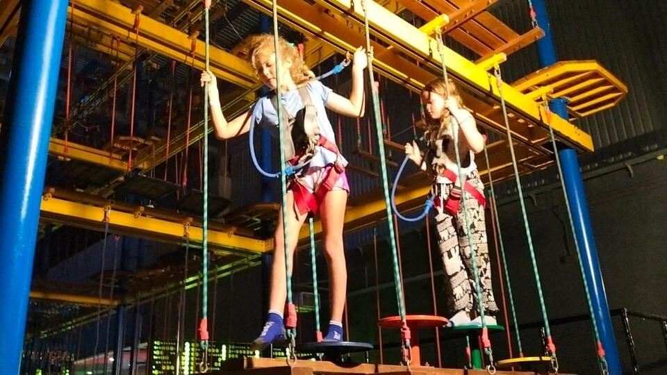 Ayla and friend trying out the ropes course at EnerG-X park in Sunway Big Box, Iskandar Puteri