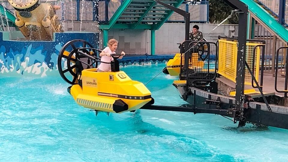 Ayla on a water ride in the Legoland Malaysia Resort in Johor Bahru in 2023