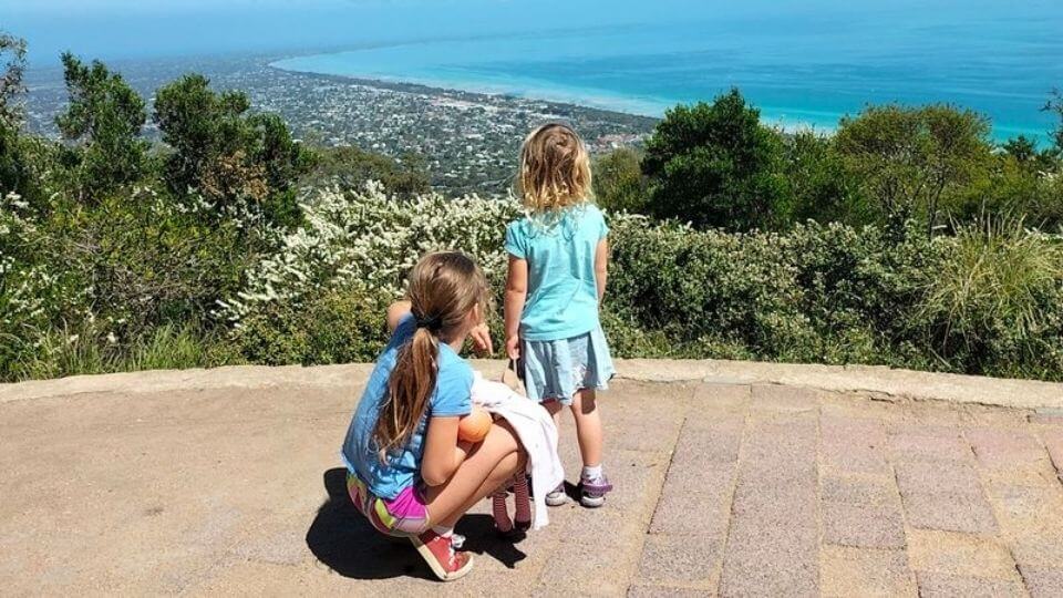 Ayla and Romy at a beautiful coastal lookout on a hill in the Mornington Peninsula, a fantastic family-friendly location near Melbourne
