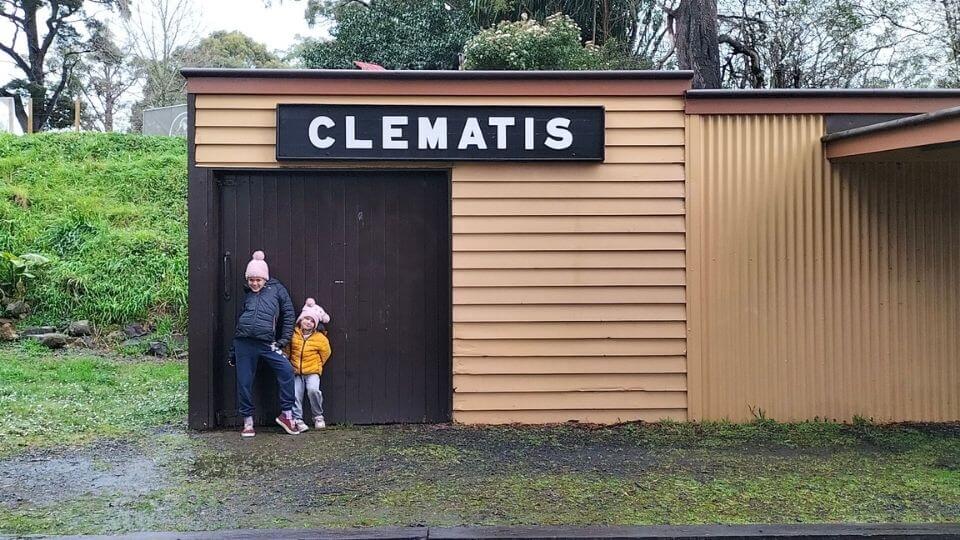 Ayla and Romy at Clematis train station, the starting point for the Eastern Dandenong Ranges hiking trail