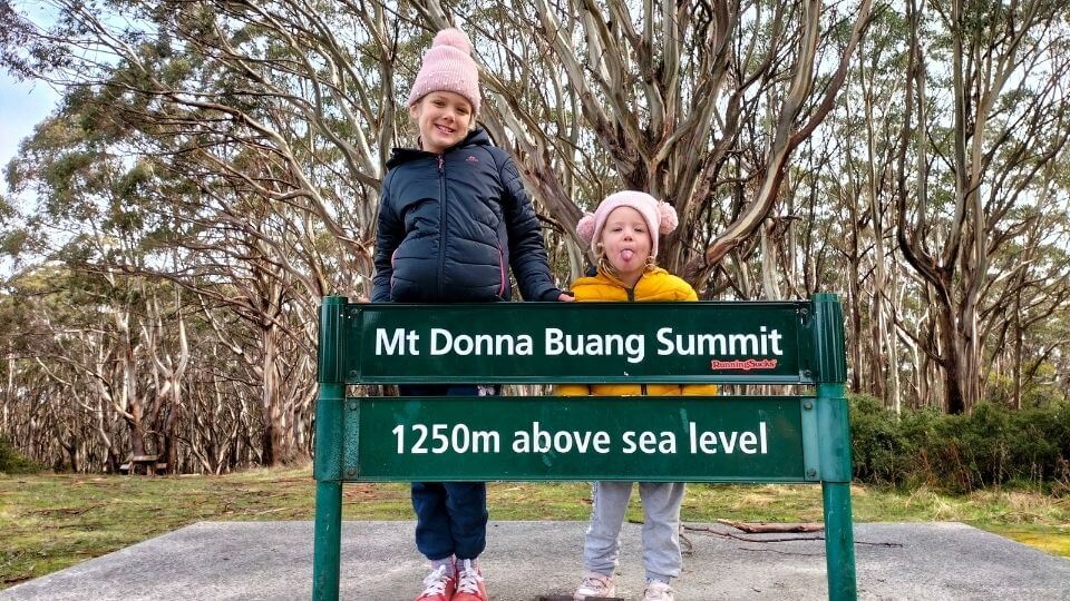 Ayla and Romy at the Mount Donna Buang summit in the Yarra Ranges