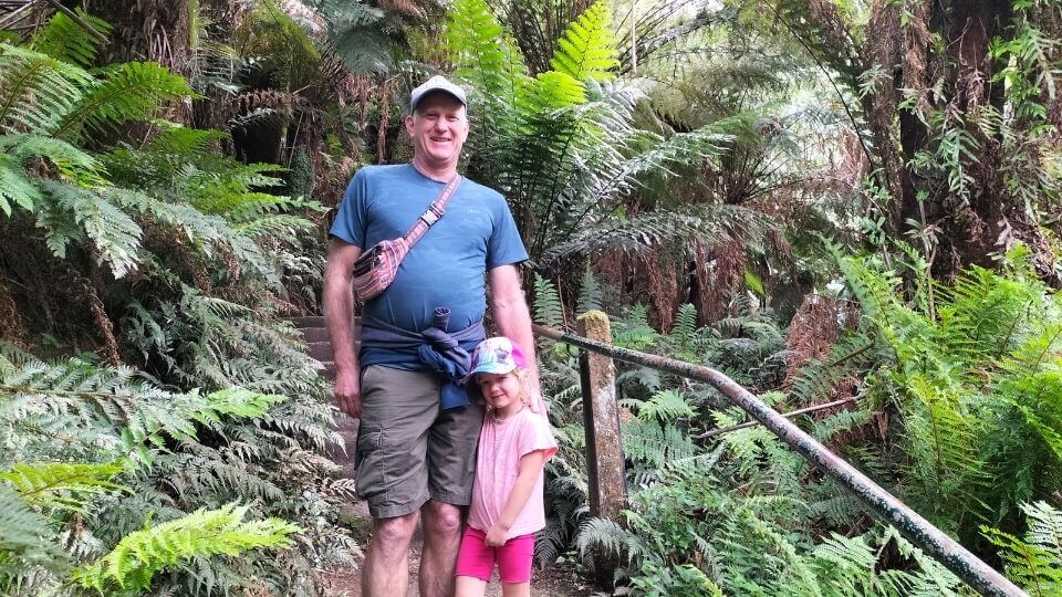 Colin and Romy stopped for a photo on the 1,000 steps track, also called the Kokoda Memorial trail