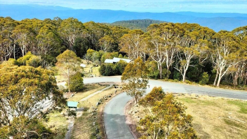 The view from the Mount Donna Buang summit tower without a speck of snow on the landscapes of the Yarra Ranges during winter