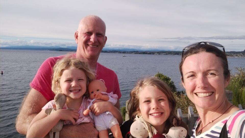 The parenting and passports family on the edge of Lake Taupo