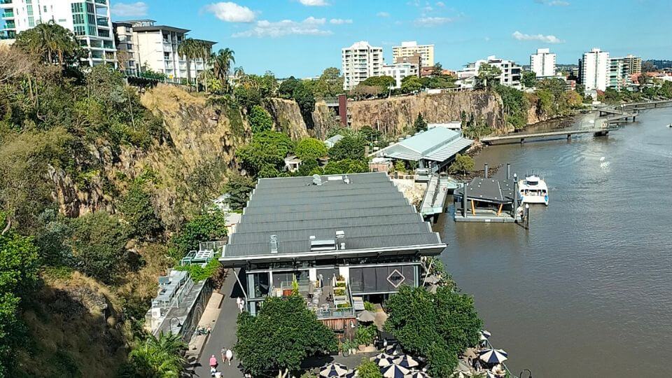 A view of the Kangaroo Point Cliffs and the Brisbane River from the Petrie Point Elevator.