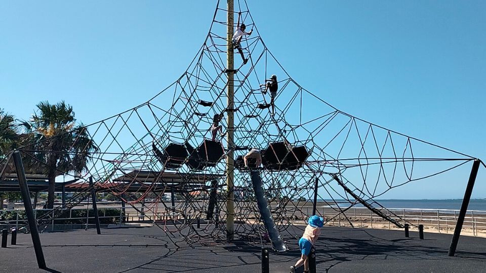 The giant climbing pyramid at the Manly Playground on Brisbane's Bayside.