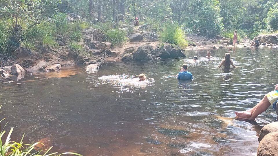 Romy swings on a flying fox at Echelon Park, a small playground in Jones Hill, Gympie.