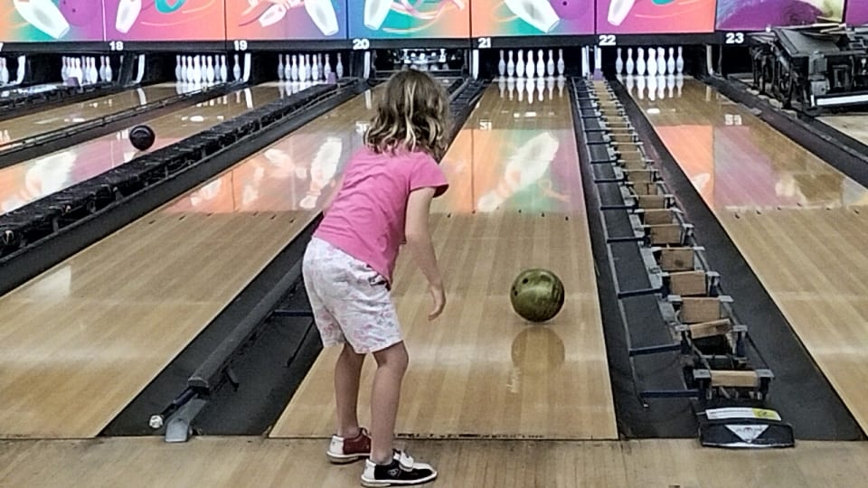 Romy bowling at the Townsville Tenpin and Fun Centre.