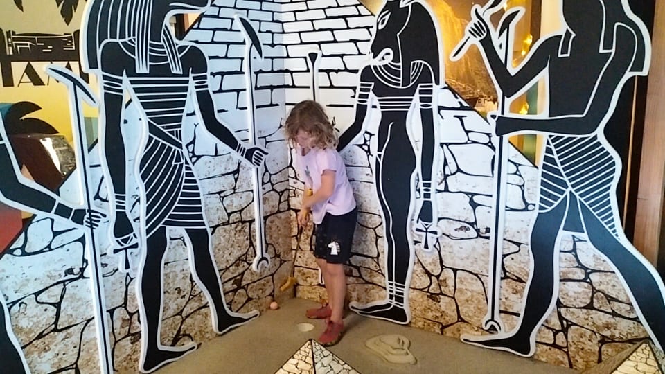 Romy in the Egyptian area of Hey Caddy Mini Golf in Townsville.