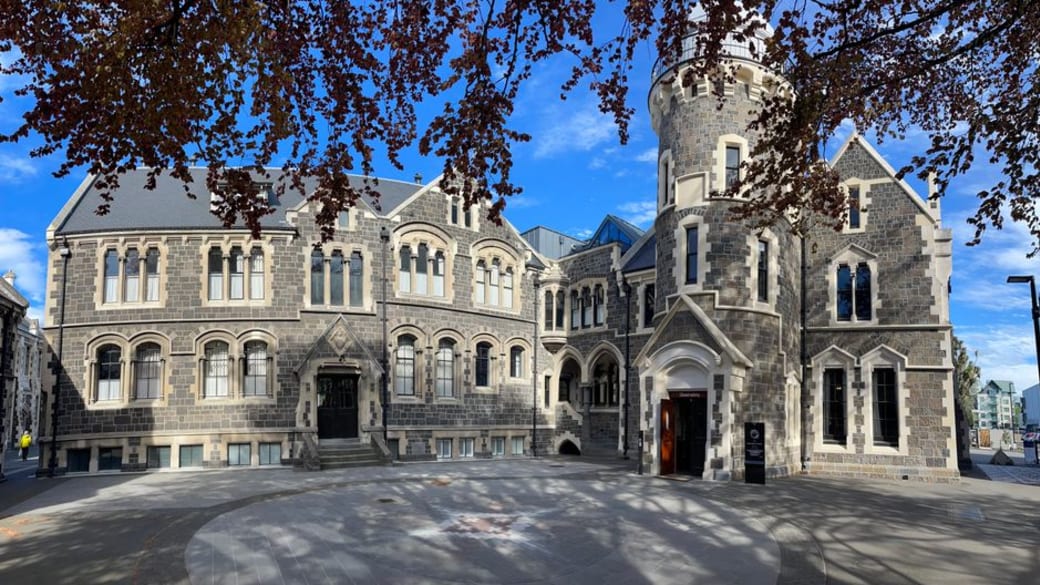 Impressive exterior of the Christchurch Arts Centre, a renowned heritage site in New Zealand.