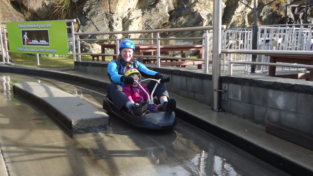 Colin and Ayla begin their ride on the Queenstown Luge.